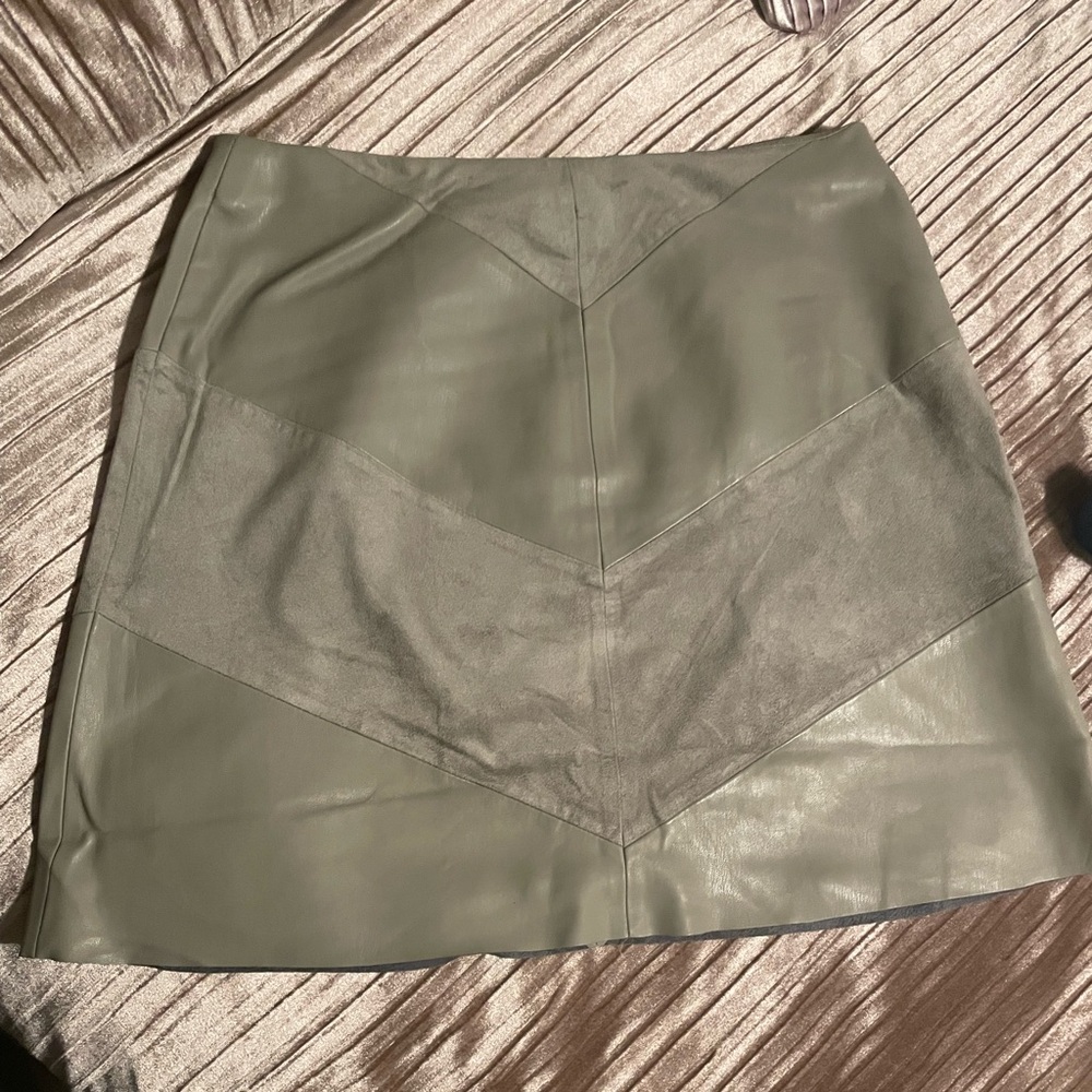 Zara Elegant Sage Green faux suede/leather A-Line Skirt